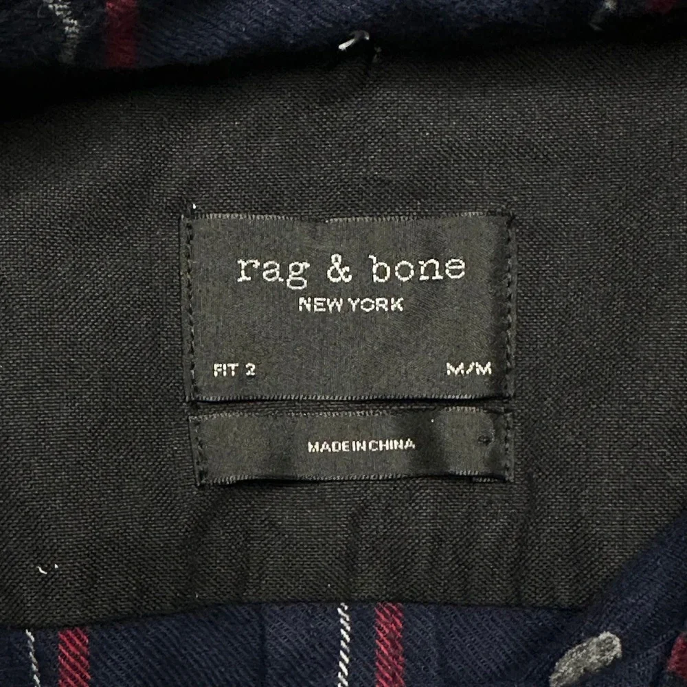Rag & Bone Mens Fit 2 Navy Blue Red Windowpane Plaid Cotton Flannel Shirt Medium